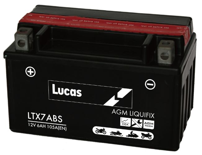 Lucas LTX7ABS Motorbike Battery - 12v 6Ah, 1 Year Warranty