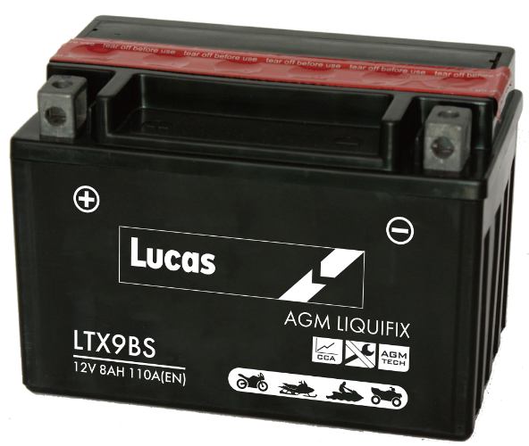 Lucas LTX9BS Motorbike Battery - 12v 8Ah, 1 Year Warranty