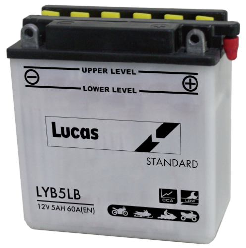 Lucas LYB5LB Motorbike Battery - 12v 5Ah, 1 Year Warranty