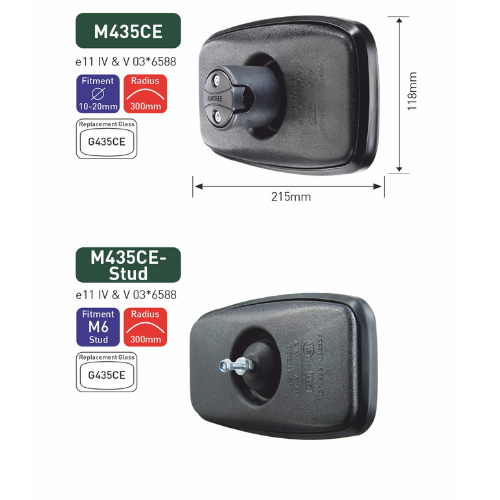Interior Mirror, Class IV & V, R 300mm, Fitment M6 Stud, Ashtree M435CE-Stud
