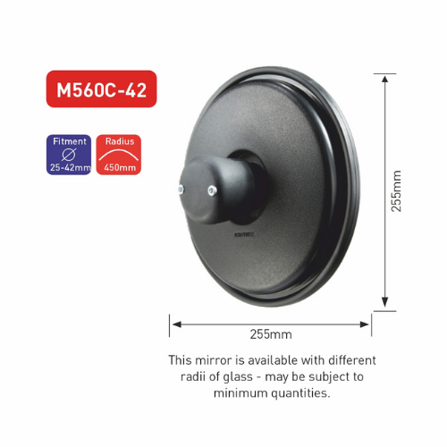Safety Mirror, 255mm x 255mm, R 450mm, Fits 25- 42mm dia arm, Ashtree M560C-42