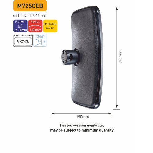 Ashtree Main Mirror, Yellow, Class II & III, 190mm x 393mm, M725CEB-YELLOW