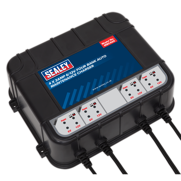Sealey MBC420 Four Bank 6/12V 8Amp (4 x 2A) Auto Maintenance Charger