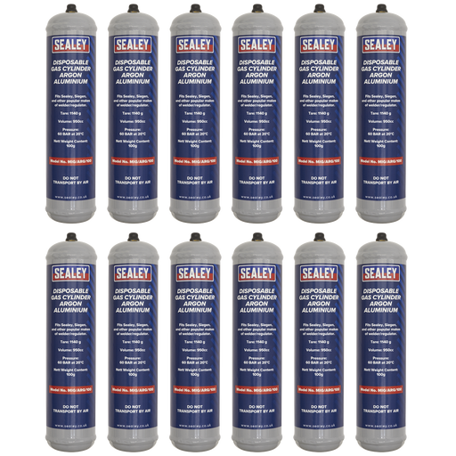 Welding Disposable Argon Gas Cylinder 100g - Box of 12, MIG/ARG/100/12, Sealey