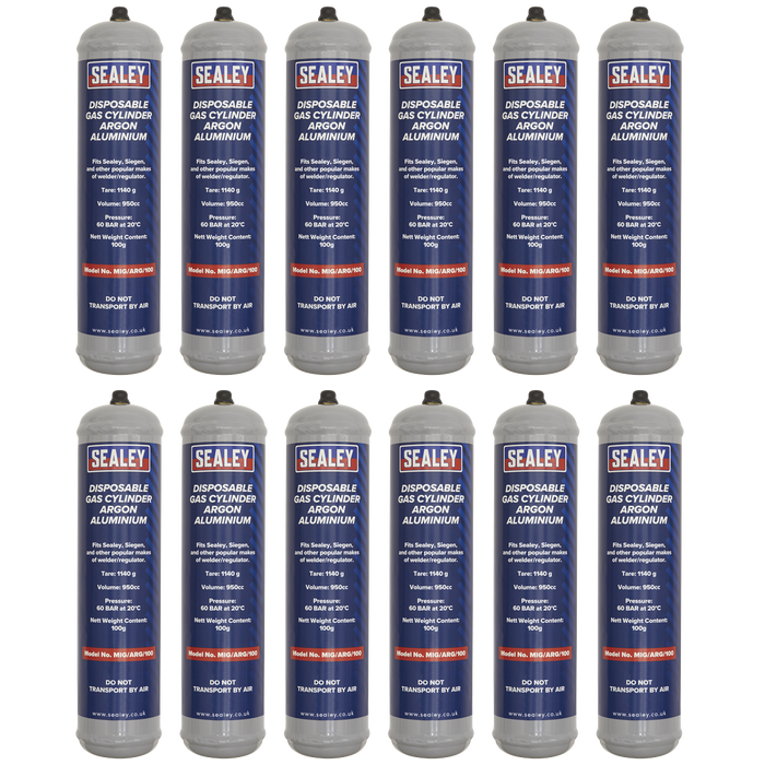 Welding Disposable Argon Gas Cylinder 100g - Box of 12, MIG/ARG/100/12, Sealey