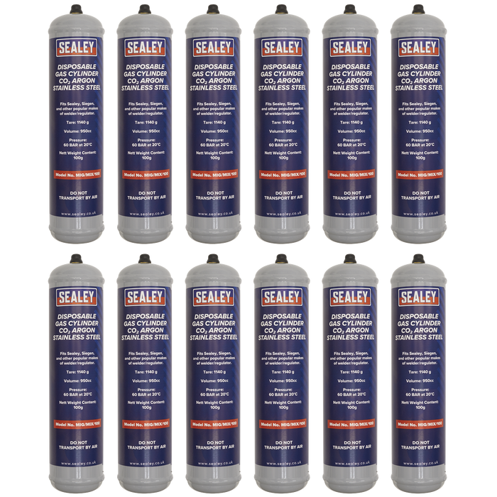 Welding Disposable Carbon Dioxide/Argon Gas Cylinder 100g - Box of 12, MIG/MIX/100/12, Sealey