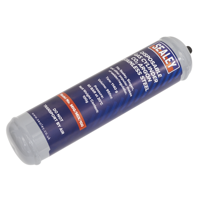 Welding Disposable Carbon Dioxide/Argon Gas Cylinder 60L, MIG/MIX/100, Sealey