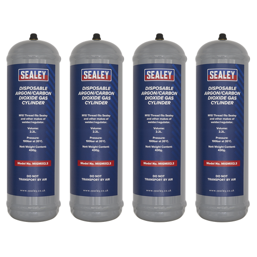 Welding Disposable Argon/Carbon Dioxide Gas Cylinder 430g 2.2L - Pack of 4, MIGMIX2.24, Sealey