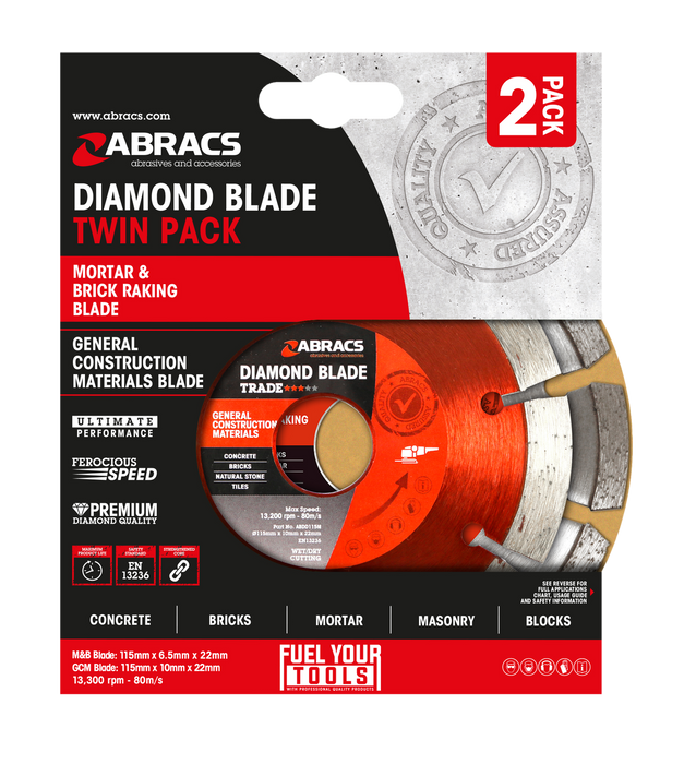 Abracs Diamond Blade Mortar & GCM Blade Twin Pack, 115mm, MRDD115