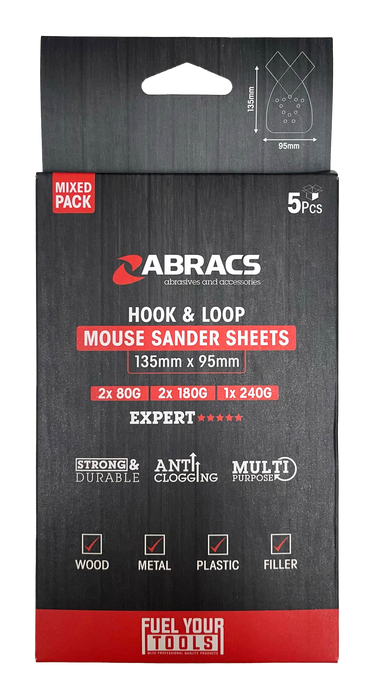 Abracs Mouse Sander Sheets, 135mm x 95mm - Mixed Pack of 5Pcs - Pack of 1, MSMIX5