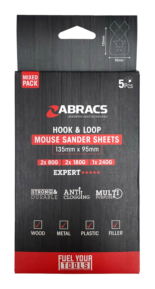 Abracs Mouse Sander Sheets, 135mm x 95mm - Mixed Pack of 5Pcs - Pack of 1, MSMIX5