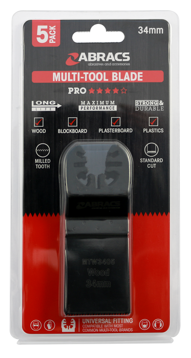 Abracs 34mm Multi-Tool Blade - Wood - 5(Pcs) Pack of 1, MTW3405