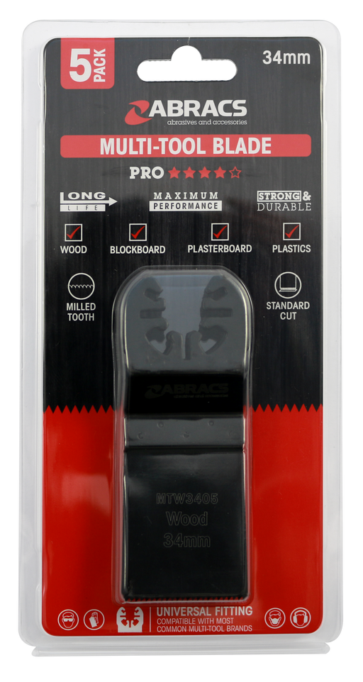 Abracs 34mm Multi-Tool Blade - Wood - 5(Pcs) Pack of 1, MTW3405
