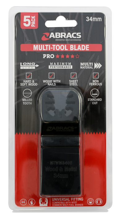 Abracs 34mm Multi-Tool Blade - Wood & Metal - 5(Pcs) Pack of 1, MTWM3405