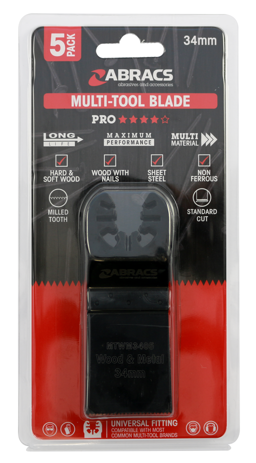 Abracs 34mm Multi-Tool Blade - Wood & Metal - 5(Pcs) Pack of 1, MTWM3405
