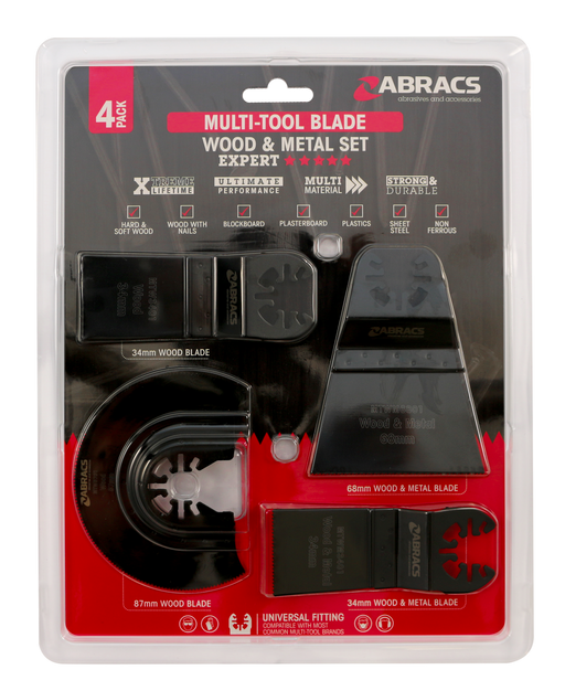 Abracs 4pc Multi-Tool Wood & Metal Blade Pack of 1, MTWMSET4