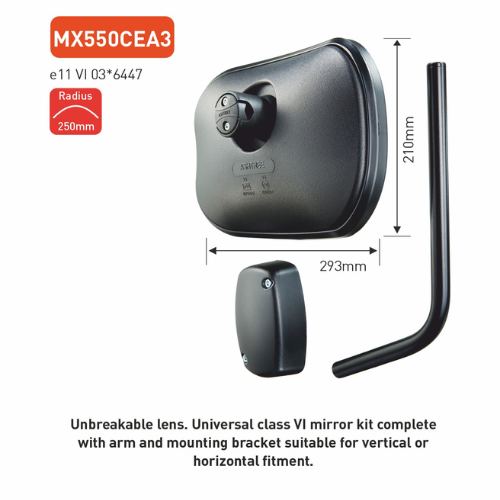Ashtree Wide Angle Universal Mirror, Class VI, 293mm x 210mm, Comes with Arm and Mounting Bracket, MX550CEA3