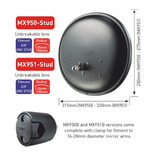 Ashtree Safety Mirror, Unbreakable Lens, 320mm x 275mm, MX951-stud