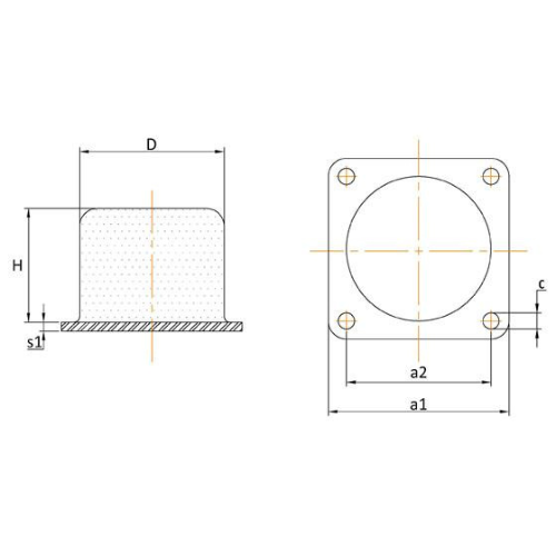 Square Plate Buffer - Anti-Vibration, Fixing Hole Dimension 11mm, Height 78mm - PB130