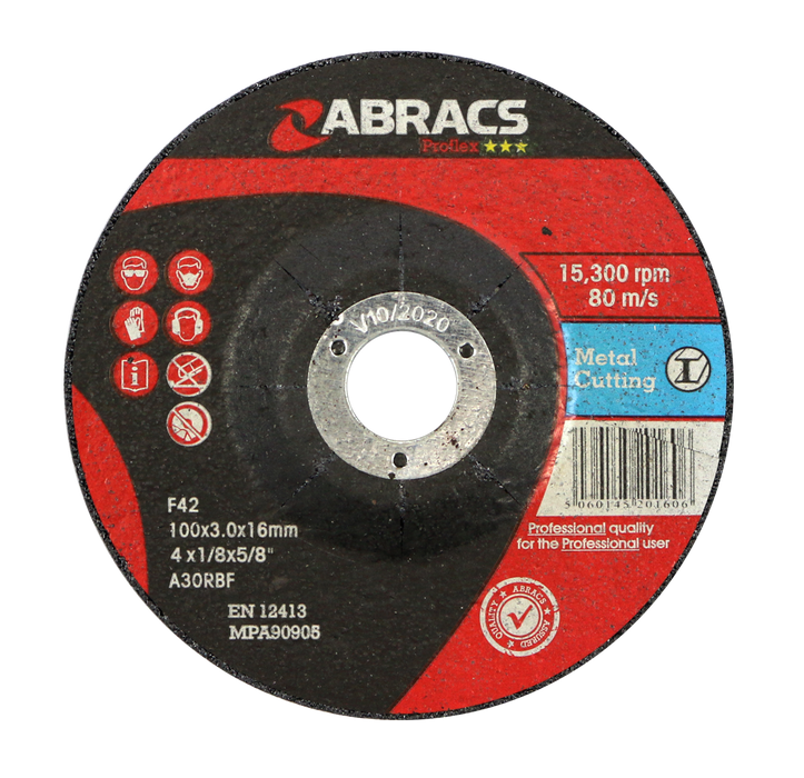 Abracs ProFlex DPC Metal Cutting Discs, 100mm x 3mm x 16mm - Pack of 25, PF10030DM
