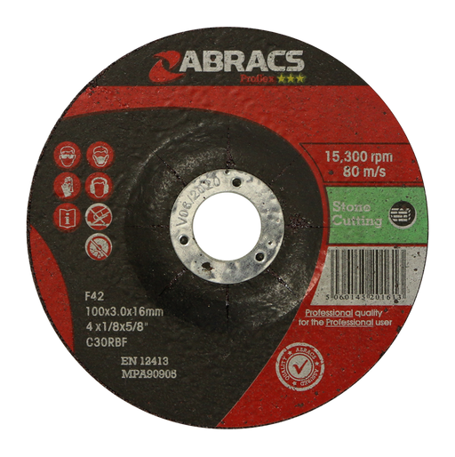 Abracs ProFlex DPC Stone Cutting Discs, 100mm x 3mm x 16mm - Pack of 25, PF10030DS