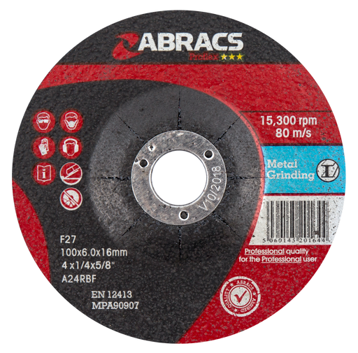 Abracs ProFlex DPC Metal Grinding Discs, 100mm x 6mm x 16mm - Pack of 25, PF10060DM