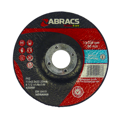 Abracs ProFlex DPC Metal Cutting Discs, 115mm x 3mm x 22mm - Pack of 25, PF11530DM