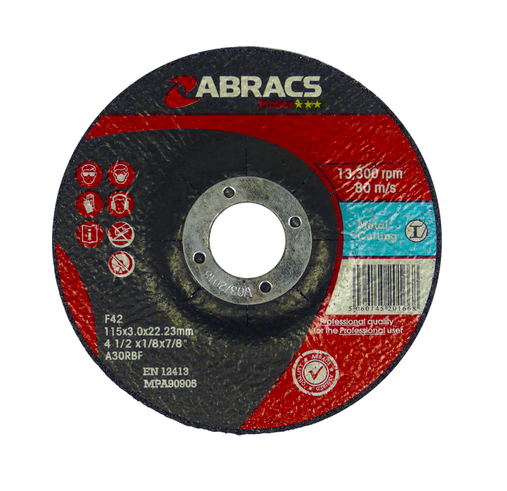 Abracs ProFlex DPC Metal Cutting Discs, 115mm x 3mm x 22mm - Pack of 25, PF11530DM