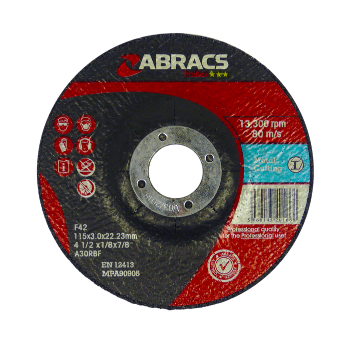 Abracs ProFlex DPC Metal Cutting Discs, 115mm x 3mm x 22mm - Pack of 25, PF11530DM