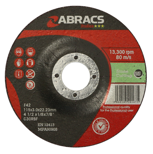 Abracs ProFlex 115mm x 3mm x 22mm DPC Stone Cutting Discs - Pack of 25, PF11530DS