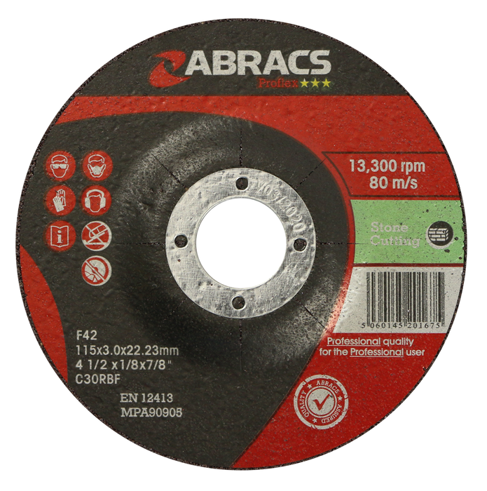 Abracs ProFlex 115mm x 3mm x 22mm DPC Stone Cutting Discs - Pack of 25, PF11530DS