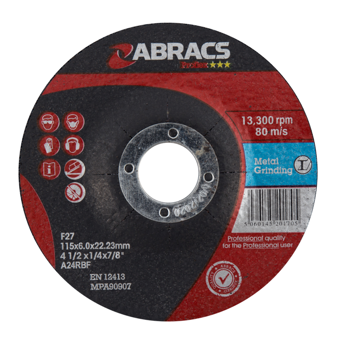 Abracs ProFlex DPC Metal Cutting Discs, 115mm x 6mm x 22mm - Pack of 25, PF11560DM