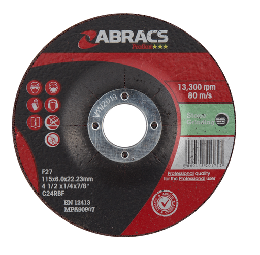 Abracs ProFlex DPC Stone Grinding Discs, 115mm x 6mm x 22mm - Pack of 25, PF11560DS