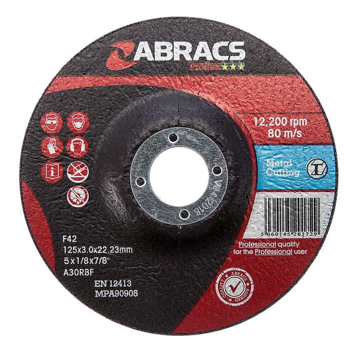 Abracs ProFlex DPC Metal Cutting Discs, 125mm x 3mm x 22mm - Pack of 25, PF12530DM