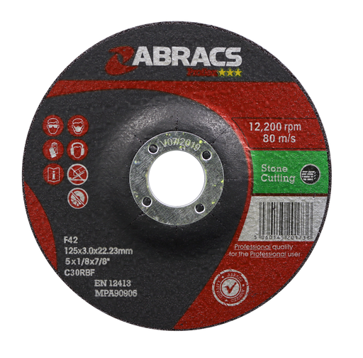 Abracs ProFlex DPC Stone Cutting Discs, 125mm x 3mm x 22mm - Pack of 25, PF12530DS