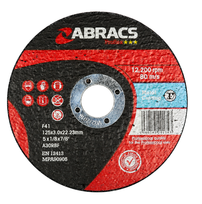 Abracs ProFlex Flat Metal Cutting Discs, 125mm x 3mm x 22mm - Pack of 25, PF12530FM