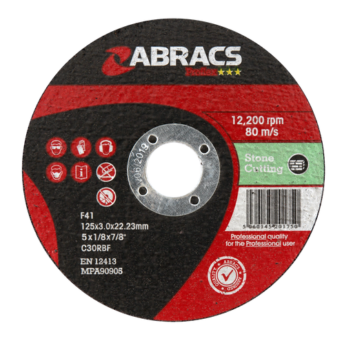 Abracs ProFlex 125mm x 3mm x 22mm Flat Stone - Cutting Discs - Pack of 25, PF12530FS