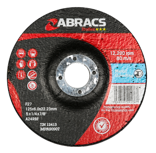 Abracs ProFlex DPC Metal Grinding Discs, 125mm x 6mm x 22mm - Pack of 25, PF12560DM
