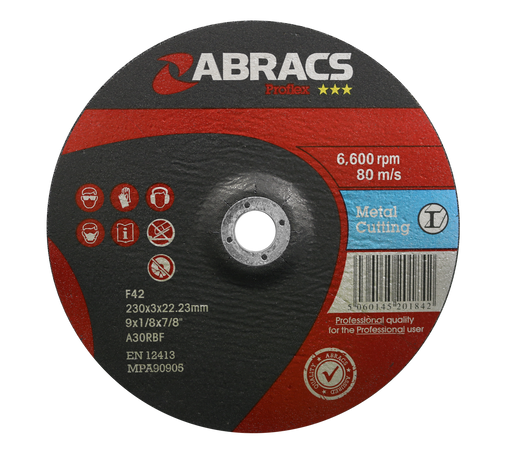 Abracs ProFlex DPC Metal Cutting Discs, 230mm x 3mm x 22mm - Pack of 25, PF23030DM