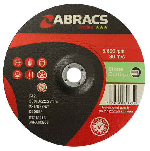 Abracs ProFlex DPC Stone Cutting Discs, 230mm x 3mm x 22mm - Pack of 25, PF23030DS