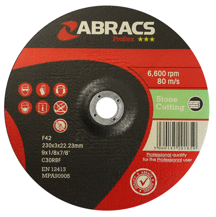 Abracs ProFlex DPC Stone Cutting Discs, 230mm x 3mm x 22mm - Pack of 25, PF23030DS
