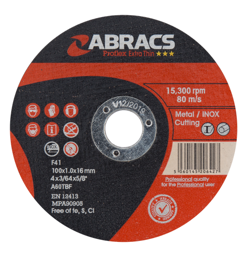 Abracs ProFlex Extra Thin Inox Cutting Discs, 100mm x 1.0mm x 16mm - Pack of 100, PFET10010FI