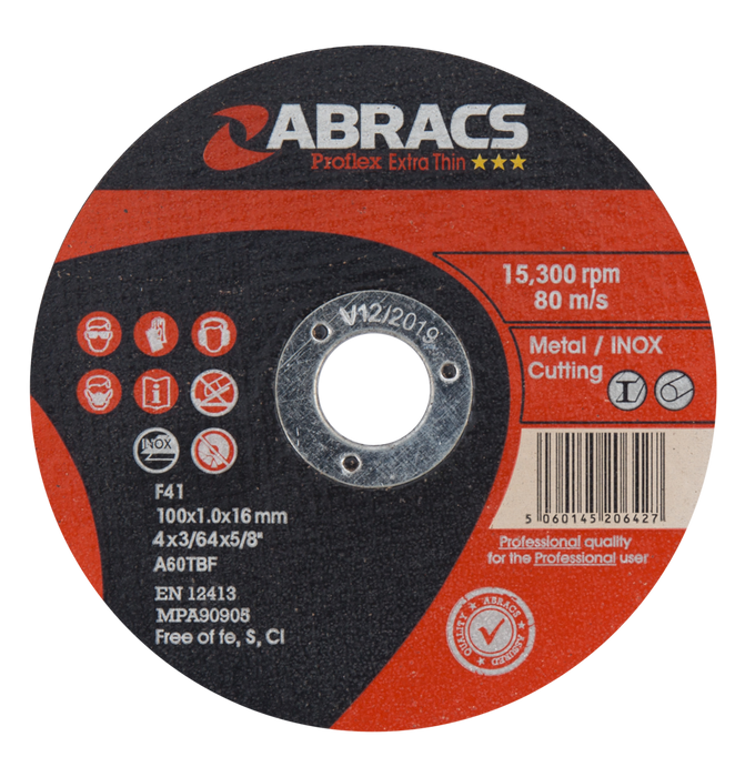 Abracs ProFlex Extra Thin Inox Cutting Discs, 100mm x 1.0mm x 16mm - Pack of 100, PFET10010FI