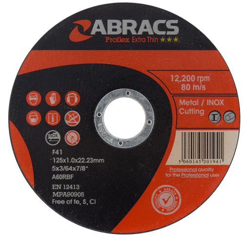 Abracs ProFlex Extra Thin Inox Cutting Discs, 125mm x 1.0mm - Pack of 25, PFET12510FI