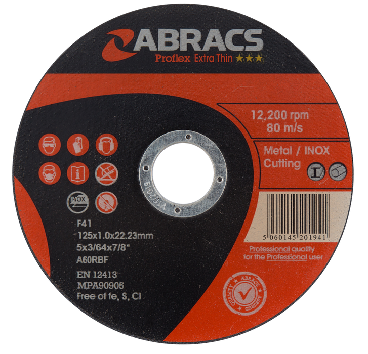 Abracs ProFlex Extra Thin Inox Cutting Discs, 125mm x 1.0mm - Pack of 25, PFET12510FI
