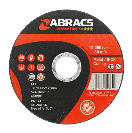 Abracs ProFlex Extra Thin Inox Cutting Discs, 125mm x 1.6mm - Pack of 100, PFET12516FI