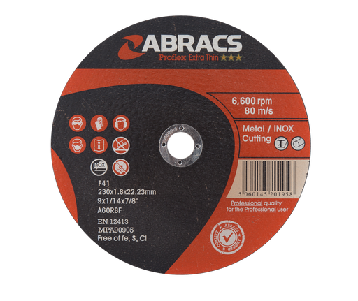 Abracs ProFlex Extra Thin Inox Cutting Discs, 230mm x 1.8mm - Pack of 25, PFET23018FI