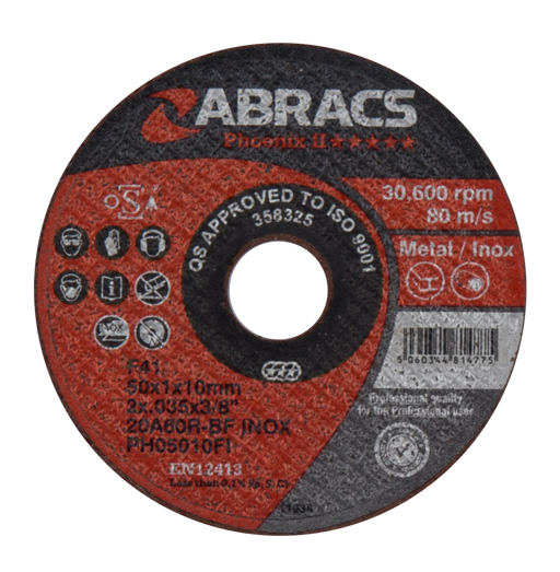 Abracs Phoenix II Extra Thin Cutting Discs, 50mm x 1.0mm x 10mm - Pack of 100, PH05010FI