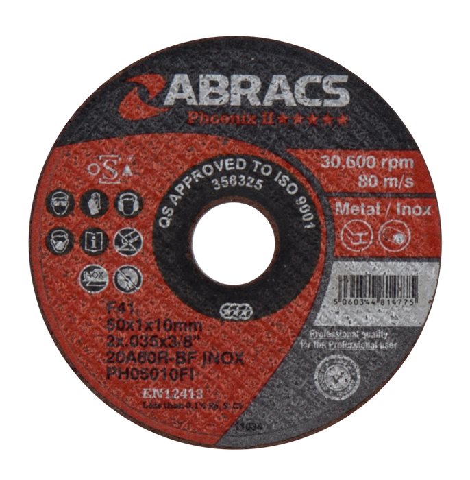 Abracs Phoenix II Extra Thin Cutting Discs, 50mm x 1.0mm x 10mm - Pack of 100, PH05010FI