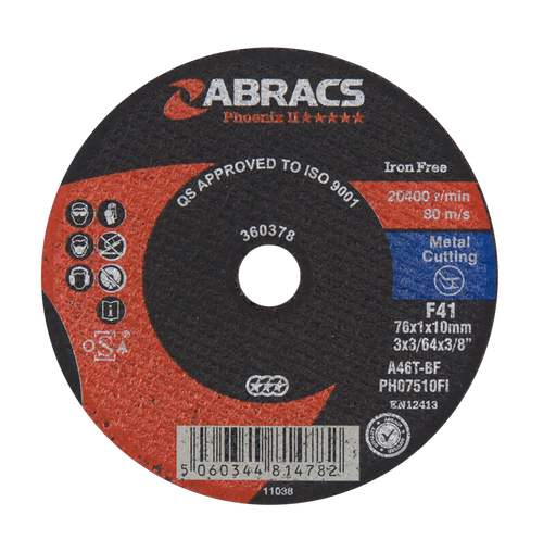 Abracs Phoenix II Cutting Discs, 75mm x 1.0mm x 10mm - Pack of 100, PH07510FI